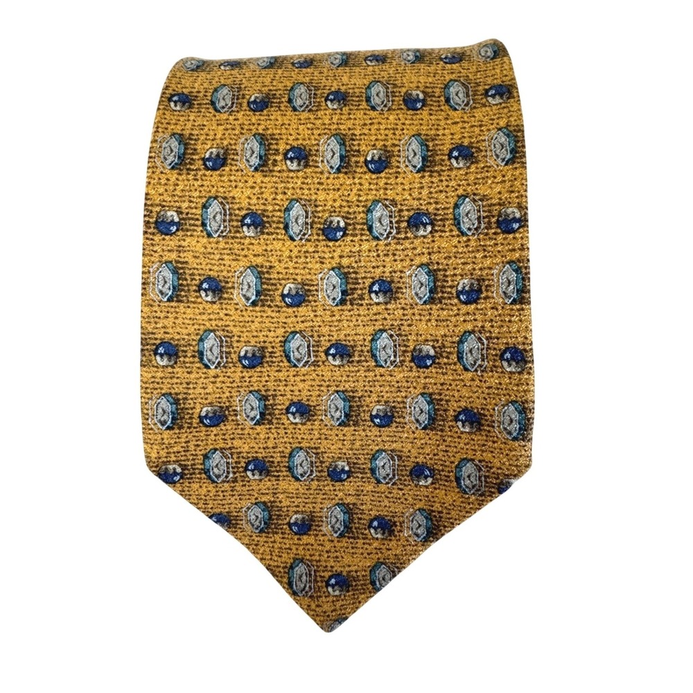 Ermenegildo Zegna Silk Tie Gold Woven Look with Circles